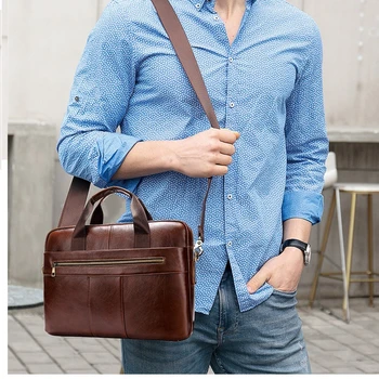 Vīriešu portfelis soma vīriešu īstas ādas klēpjdators maisā, biznesa tote par dokumentu, birojs portatīvie laptop pleca soma