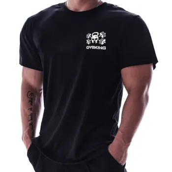 Vīriešu sporta zāles Fitnesa Kultūrisms Slim T-krekls Gadījuma Black Print Kokvilnas t krekls 2019 Vasaras Vīriešu Treniņu t-veida Topi Crossfit Apģērbi