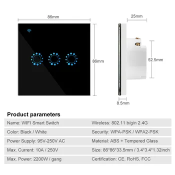 Wifi Touch Switch ES standarts 1 2 3 Banda Stikla Paneli Smart Sienas Gaismas Slēdzis Ewelink Bezvadu Vadības Atbalstu, Alexa, Google Home
