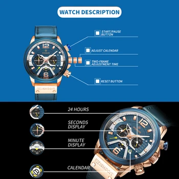 WISHDOIT ir 2021. Vīriešu Ikdienas Jaunas Skatīties Blue Top Zīmola Luksusa Militāro Ādas Skatīties Vīriešu Pulkstenis Modes Chronograph Watch