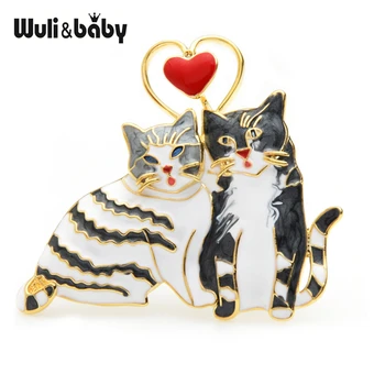 Wuli&bērnu Emaljas Divi Kaķi Piespraudes Sievietēm Jauki Svītru Pāris Kaķiem, Dzīvnieku Puse Gadījuma Broša Piespraudes Dāvanas