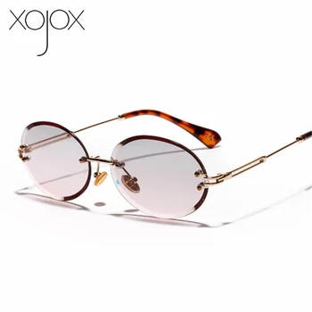 XojoX Sieviešu Modes Bez Apmales Brilles Luksusa Zīmolu Dizainera Matel Rāmi, Ovālas Saules Brilles Slīpums Toņos Briļļu Dāmas Aizsargbrilles