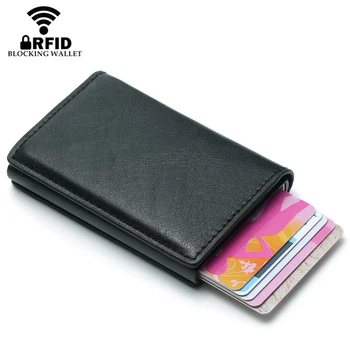 YAMBUTO Vīriešiem Vintage Kredītkartes Īpašnieks Pretbloķēšanas Rfid Maku Ādas Unisex Antitheft Drošības Alumīnija Metāla Maku Mini Kabatas