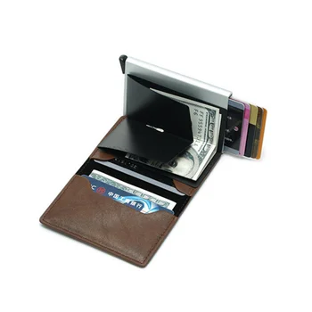 YAMBUTO Vīriešiem Vintage Kredītkartes Īpašnieks Pretbloķēšanas Rfid Maku Ādas Unisex Antitheft Drošības Alumīnija Metāla Maku Mini Kabatas