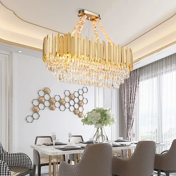 YOOGEE Luksusa Zelta Lustras Modernu LED Lustras, lai Dzīvojamā istaba, Restorāns, Kristāla Karājas Lampas Iekštelpu Apgaismojums Virtuves