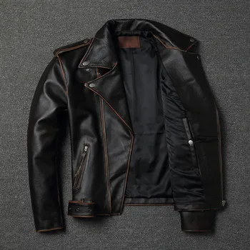 YR!Bezmaksas piegāde.pārdošanas.classic motor biker īstas ādas jaka.slim pātagot mētelis.modes vintage ādas apģērbu.plus lieluma