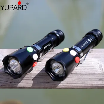 Yupard Sarkana zaļa dzeltena gaismas dzelzceļa signāla gaismu uzlādējams kabatas lukturītis Q5 LED torch kā Mobilais Jauda banka USB uzlāde