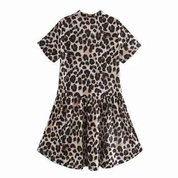 Za Kleita Sievietēm 2020. Gadam Teksturētu Pogu Leopard Īsu Kleitu Sieviete Vasaras Modes Dzīvnieku Print Gredzenūbele Īsām Piedurknēm Dāmas Kleitas