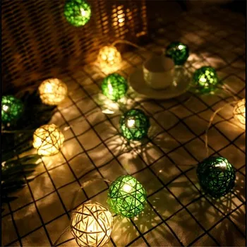 Zaļa Balta Taizeme Rotangpalmas Bumbiņas 4M 20LEDs String Pasaku gaismas Vainags Bumbiņas, lai Kāzas, Ziemassvētku Rotājumi