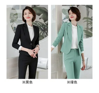 Zaļā Sieviešu oficiālu Sieviešu Bikses Uzvalki Classic Biroja Dāma Biznesa Pantsuit Žakete Bikšu Kostīms noteikts Darba valkāt Vienādus Tērpus