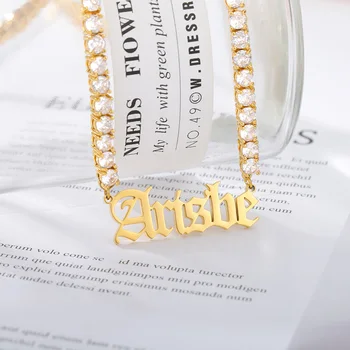 Zelta Krāsā Zircon Ķēdes Custom Nosaukums Kaklarota Sieviešu Modes Rotaslietas Personalizētu Vecs Angļu Plāksnītē Sānslīdi Kaklasaite Kaklarota Labākās Dāvanas