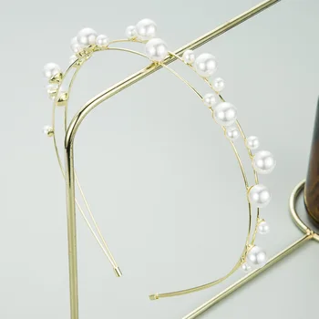 Zelta Metāla Pērles Hairband Dubultā Kāzu Cepures Vainagu Tiara Kāzu Galvas Matu Aksesuāri, Līgavas Galvas Rotas Galvassegu