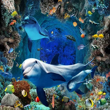 Zemūdens Pasaules Delfīnu 3D Grīdas, Krāsošana Sienas Tapetes Ūdensizturīgs pašlīmējošas Guļamistaba, Vannas istaba Grīdas Flīzes, Sienas Uzlīmes