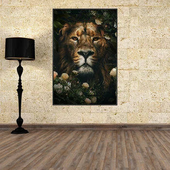 Ziedu Dzīvnieku Lauva, Tīģeris, Leopards, Briežu Gorilla Audekla Apgleznošana Sienu Mākslas Ziemeļvalstu Izdrukāt Plakātu Drukāšana Dzīvojamā Istaba Dekori