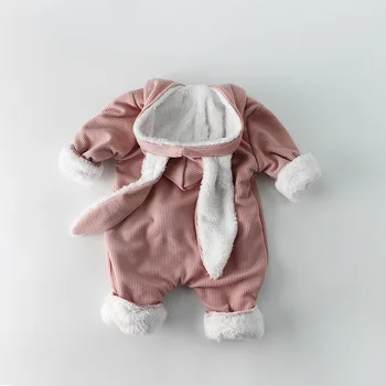 Ziemas Baby Girl Romper garām piedurknēm Apģērbs Bērnu Un Truša Ausis Jaundzimušo Puiku Drēbes