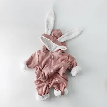 Ziemas Baby Girl Romper garām piedurknēm Apģērbs Bērnu Un Truša Ausis Jaundzimušo Puiku Drēbes
