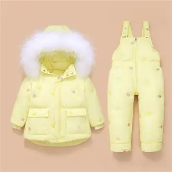 Ziemas Bērni Slēpošanas Tērps, Baby Boy Girl Apģērbu Komplekts Silta Dūnu Jaka Mētelis Snowsuit Multiplikācijas Filmu Suns Ķepu Bērnu Apģērbs Slēpošanas Kombinezons Mēteli