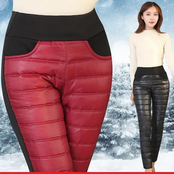 Ziemas double-sided uz leju kokvilnas bikses biezāka sievietes valkā augsta vidukļa zīmuli bikses pretvēja siltas ziemas bikses