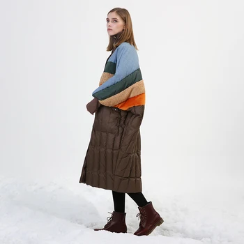 Ziemas modes zīmola labas kvalitātes virs ceļa vairs duck down coat sieviešu hit krāsu adīt izšūšanas silts uz leju, mēteļi wq530