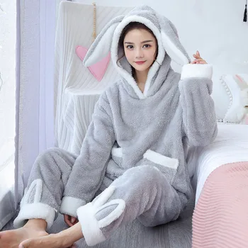 Ziemas Sieviešu Pidžamas Komplekts Sleepwear Pijama Mujer Pilnu Piedurknēm Pidžamas Komplekts Koraļļu Samta Flaneļa Naktsveļu Pyjama Femme Apģērba Komplekts