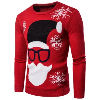 Ziemassvētku Džemperis Vīriešiem Pull Homme 2019 Jaunums Santa Claus Sniegpārslas Drukāt Trikotāžas O - Veck Vīriešu Džemperis Kleita Silts Jersey Hombre