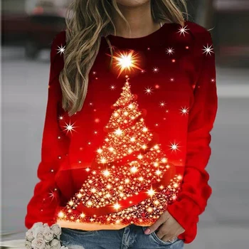 Ziemassvētku Eglīte Drukāt pelēkā vārna sporta Krekls Sievietēm 2020. Gada Rudenī O Kakla Džemperis ar garām Piedurknēm Topi Retro Elegants Harajuku sporta Krekli 5XL