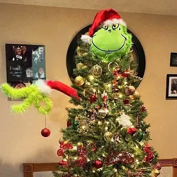 Ziemassvētku Eglīte Kulons Pūkains Zaļā Grinch Galvas Roku Rotājumu Funny Ziemassvētku Lelle Mājas Puse Jauno Gadu Apdare Bērniem Rotaļlietas