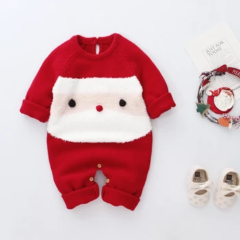 Ziemassvētku Jaundzimušais Meitene Zēnu Drēbes ar garām Piedurknēm Sarkans Santa Claus Jumpsuit Vilnas Adīt Romper Silts Apģērbs no 0-24M Rudens Ziemas