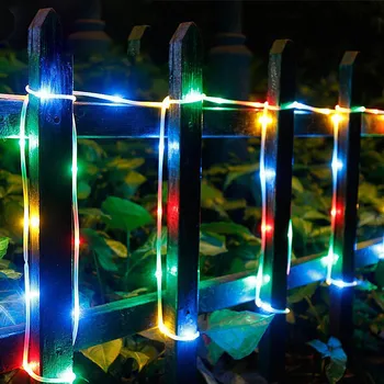 Ziemassvētku LED Rope Light Zemsprieguma 8 Režīmā Ūdensizturīgs 12M 100LED Āra Skaidrs Cauruli Rope Light Klāja Baseins Terases Dārzu
