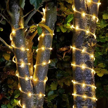 Ziemassvētku LED Rope Light Zemsprieguma 8 Režīmā Ūdensizturīgs 12M 100LED Āra Skaidrs Cauruli Rope Light Klāja Baseins Terases Dārzu