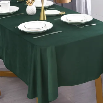 Ziemeļvalstu Galdauts Amerikāņu Stila Luksusa Modernas Samta Tumši Zaļa Pusdienu Galda Drānu Tīrtoņa Krāsu