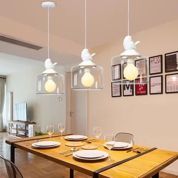 Ziemeļvalstu radošas personības stikla sveķu putnu kulons lampas, viesistaba, ēdamistaba, bārs, guļamistaba gaismas