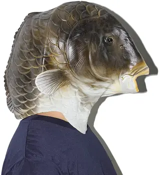 Zivju Lateksa Dzīvnieku Galvas Masku Halloween Kostīmu Karnevāla Masku Maskas Aksesuārus pilnu galvu Zaļā karpas lateksa maska