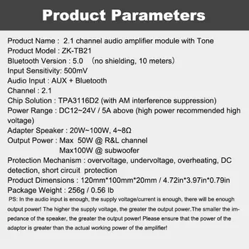 ZK-TB21 TPA3116D2 Bluetooth 5.0 Subwoofer, Pastiprinātājs Valdes 50WX2+100W 2.1 Kanālu Jauda Audio Stereo Pastiprinātājs AMP Modulis U1JE