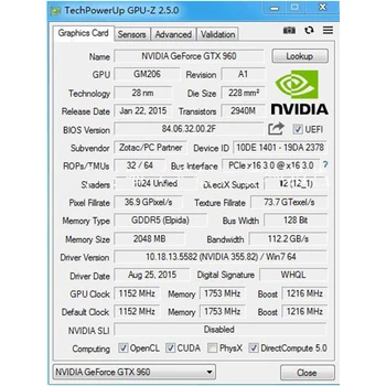 ZOTAC Video Karte GTX 960 2GB 128Bit GDDR5 GM206 Grafikas Kartes GPU Karte PCI-E NVIDIA Sākotnējā GeForce GTX960 2GD5 GTX 960 2G