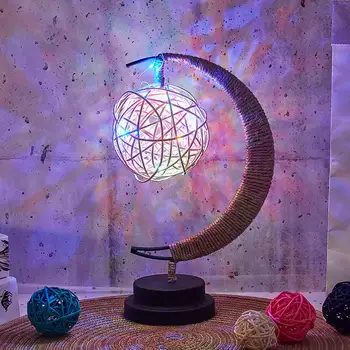 Zvaigznes, Mēness Gaismas Rotangpalmas Bumbu LED Nakts Lampa Roku darbs Kaņepāju Virvi USB Galda Gaismas Roku darbs Bērnu Dzimšanas dienas Dāvana