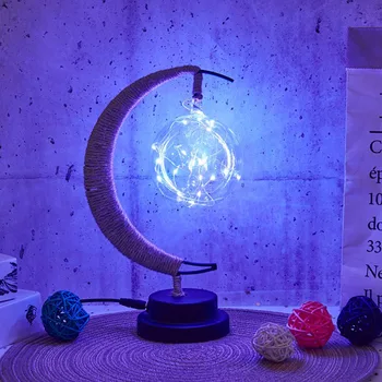 Zvaigznes, Mēness Gaismas Rotangpalmas Bumbu LED Nakts Lampa Roku darbs Kaņepāju Virvi USB Galda Gaismas Roku darbs Bērnu Dzimšanas dienas Dāvana