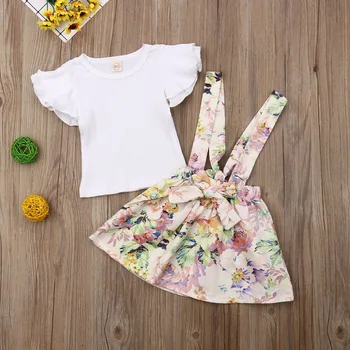 Zīdainis, Mazulis Baby Girl Apģērbu Lidot Piedurknēm Topi+Ziedu Kleita Vasaras Apģērbu Komplekts 2GAB