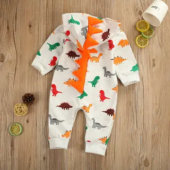 Zīmola baby boy meitene drēbes, baby romper ziemas pudcoco kostīmu kapuci jumpsuit Karikatūra 3D Dinozauru 0-24M Karikatūra Piliens Kuģniecība