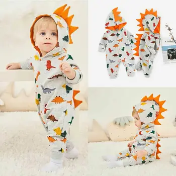 Zīmola baby boy meitene drēbes, baby romper ziemas pudcoco kostīmu kapuci jumpsuit Karikatūra 3D Dinozauru 0-24M Karikatūra Piliens Kuģniecība