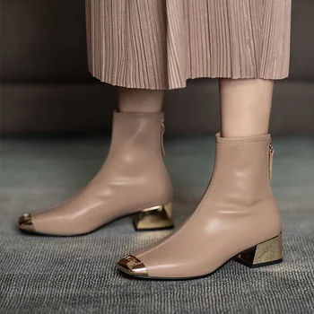 Zīmola stiept auduma potītes zābaki sievietēm metāla kvadrātveida kājām augstpapēžu kurpes sievieti augstpapēžu scock zābaki dāmas puses kurpes sūknis
