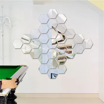Ģeometrisko Sešstūra Spoguļiem, Sienas Decal Uzlīmes Palielinātu Dzīves Telpa, Noņemama Drošības DIY Mākslas Rotājumi 3D Sienas Spoguļi Mājas Dekoru
