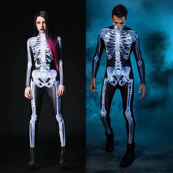Ģimenes Skelets Halloween Cosplay Jumpsuit Pieaugušo Biedējošu Kostīmi Zēniem, Meitenēm Iedomātā Dienā Mirušo Ģimenes Karnevāla Puse Velns