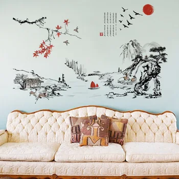Ķīniešu stilā Tintes glezna ainavu māksla Sienas Uzlīmes, viesistaba, Guļamistaba fona, mājas apdare, Sienas Uzlīmes tapetes