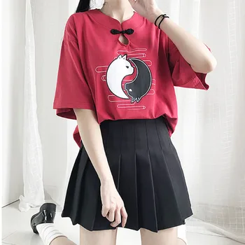 Ķīniešu Stilā Yin Yang Bagua Fox Drukāt Sieviešu T Krekls Harajuku Īsām Piedurknēm T Pusaugu Meitenēm Tradicionālo Streetwears