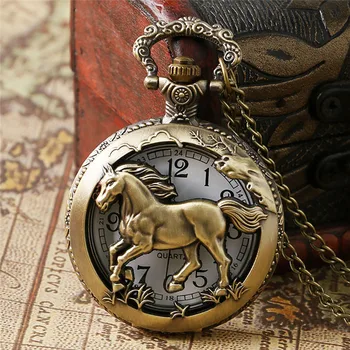 Ķīniešu Zodiaka Kabatas pulkstenis Kvarca Kaklarota, Kulons Pulksteni Dāvanas Vīriešiem, Sievietēm Bronzas Vintage Kulons Kabatas Kaklarota reloj