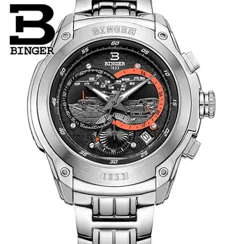 Šveices vīriešu skatīties luksusa zīmolu pulkstenis BINGER vīriešu Kvarca rokas pulksteņi pilna nerūsējošā tērauda Chronograph Diver glowwatch B6013-2