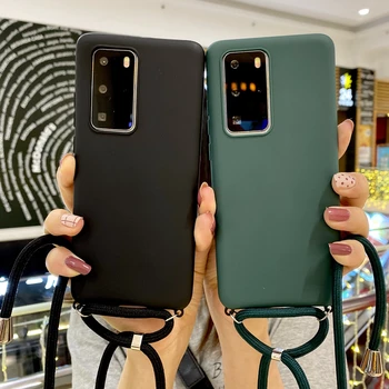 Šķidro Silikonu TPU Case For Samsung Galaxy A7 A8 A9 A6 J8 Plus 2018 A41 A81 A91 A20S A40S M10 M20 Gadījumā Kaklarota Kakla Virves Vāciņu
