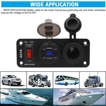 Ūdensizturīgs 12V 24V Laivu Kravas Auto LED Voltmetrs 2.1 Dual USB Lādētāja Ports piesmēķētāja Kontaktligzda ar zemējuma kontaktu Panelis Ar 15.A ON OFF