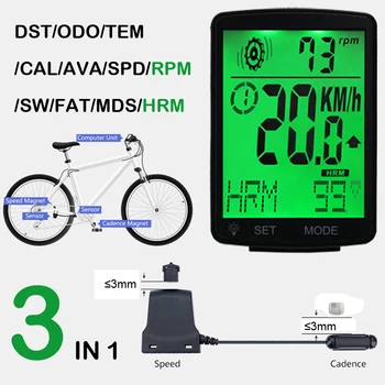 Ūdensizturīgs Bike Velosipēdu Datora Bezvadu Velosipēdu Ūdensnecaurlaidīgs Odometra Ritms Sensors 2.8 collu LCD Velo Spidometrs sirdsdarbība